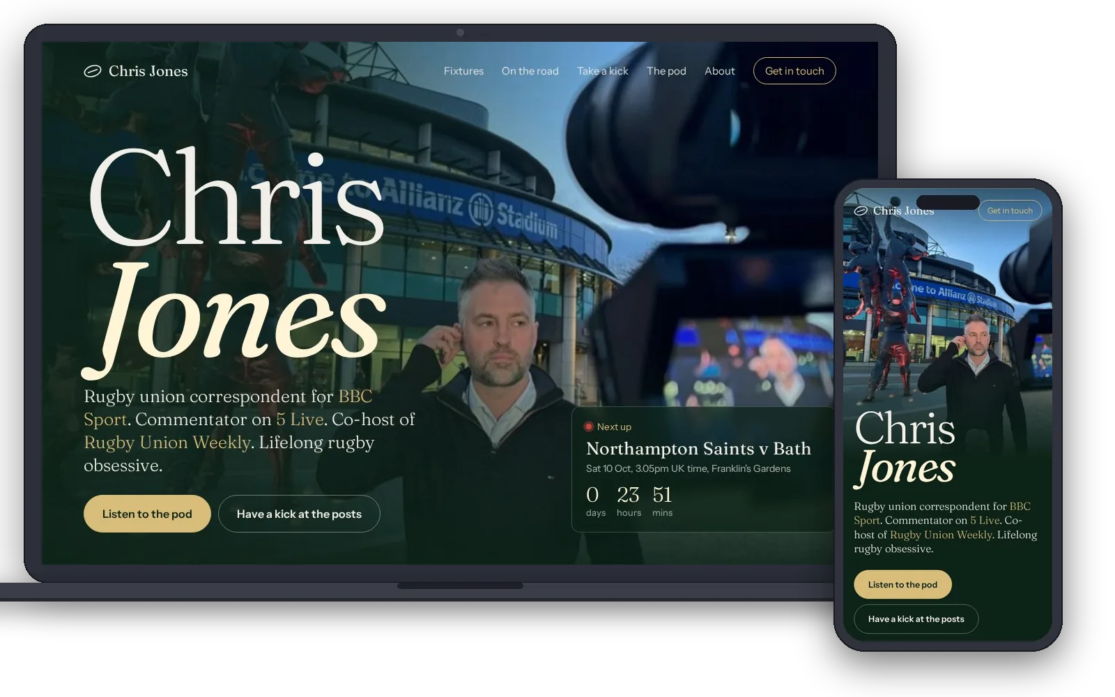 Chris Jones website shown on a laptop and a phone