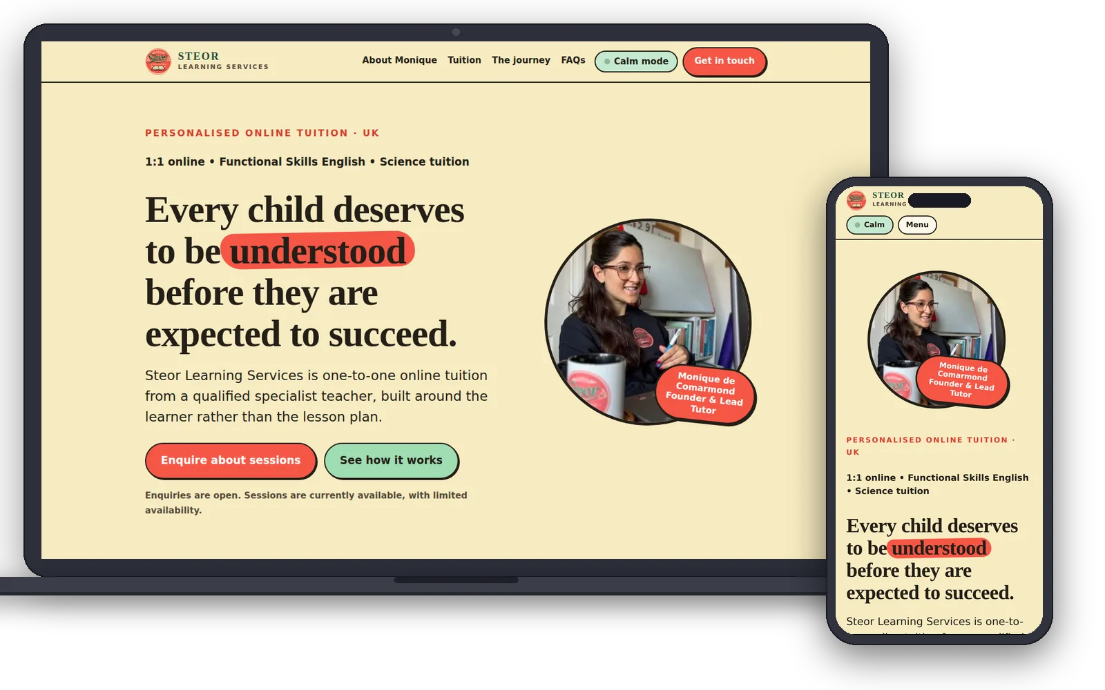 Steor Learning Services website shown on a laptop and a phone