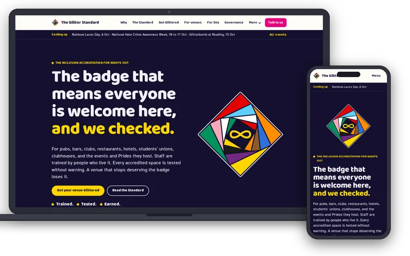 The Glitter Standard website on a laptop and a phone