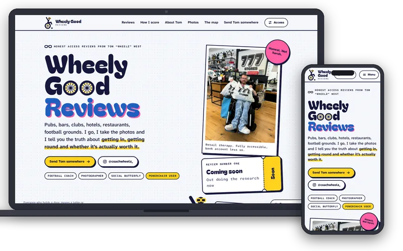 Wheely Good Reviews website on a laptop and a phone